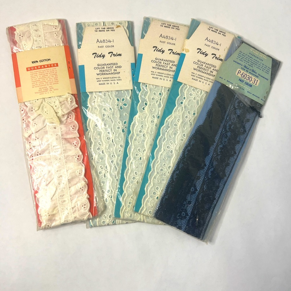 Vintage Lot of 5 Lace / Embroidery Trim - factory sealed packaging